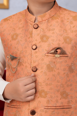 Boys Floral Jacquard Waistcoat Shalwar Kameez Set