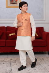 Boys Floral Jacquard Waistcoat Shalwar Kameez Set