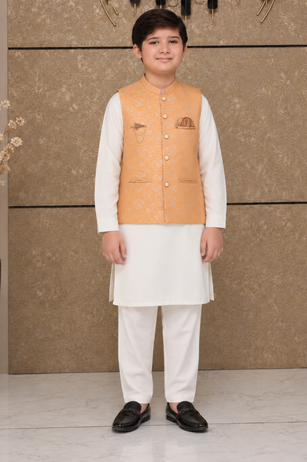Boys Jacquard Waistcoat Shalwar Kameez Set