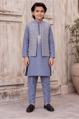 Boys Embroidered Waistcoat Shalwar Kameez Set