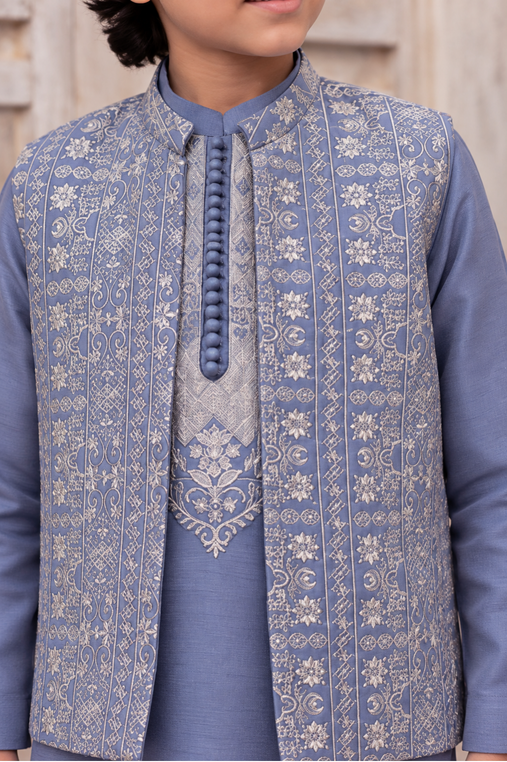 Boys Embroidered Waistcoat Shalwar Kameez Set