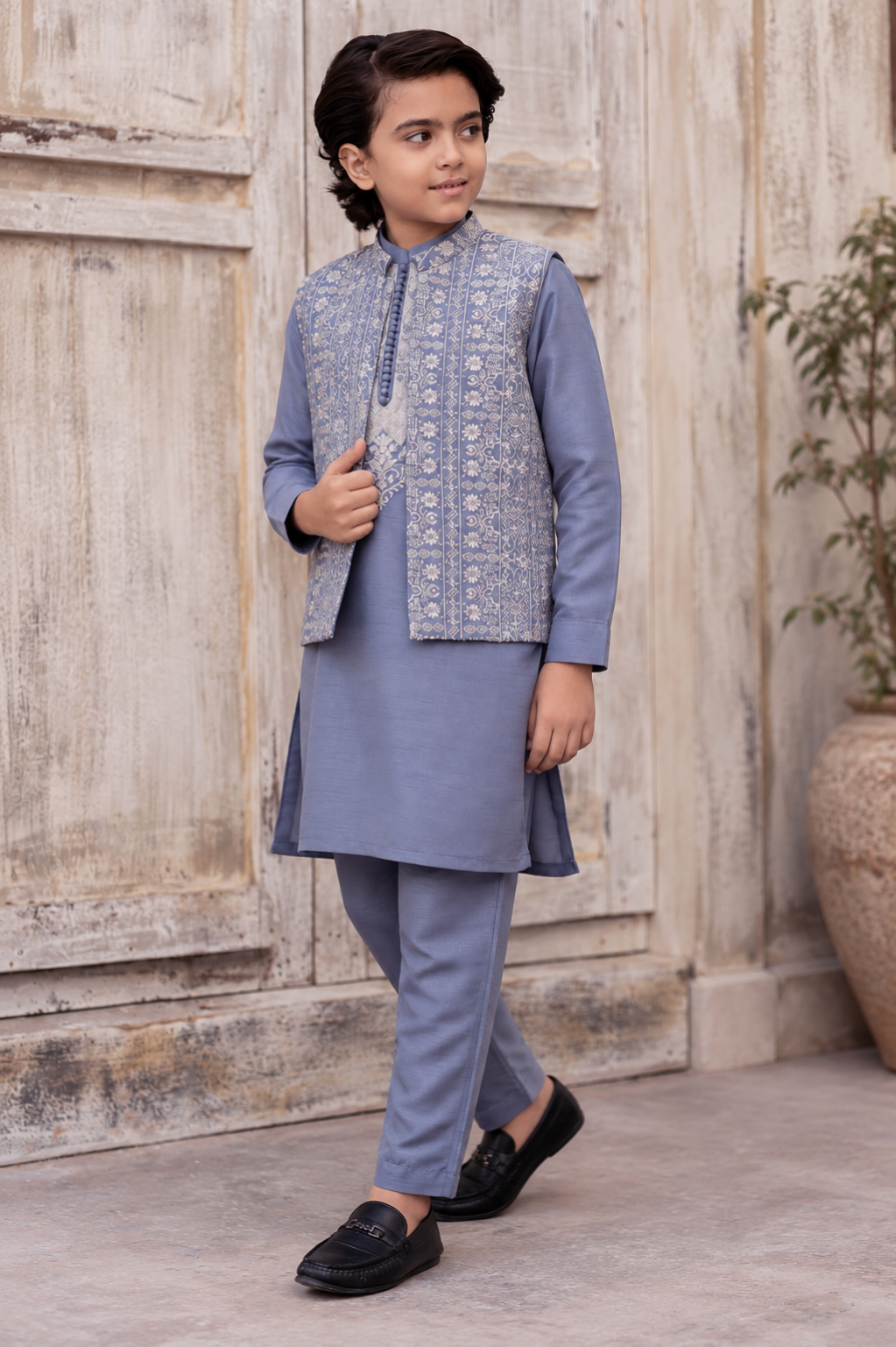 Boys Embroidered Waistcoat Shalwar Kameez Set