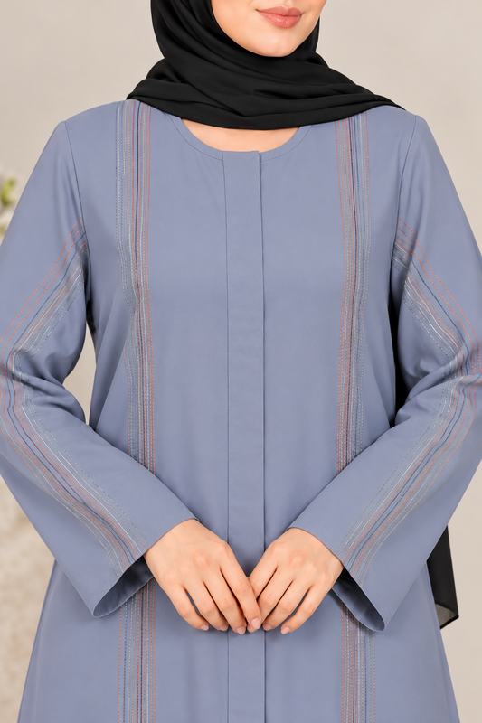 Dusty Blue Multicolor Thread Abaya