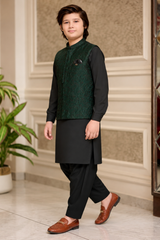 Boys Jacquard Waistcoat Shalwar Kameez Set
