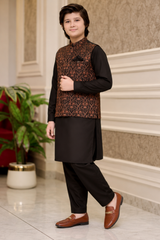 Boys Jacquard Waistcoat Shalwar Kameez Set