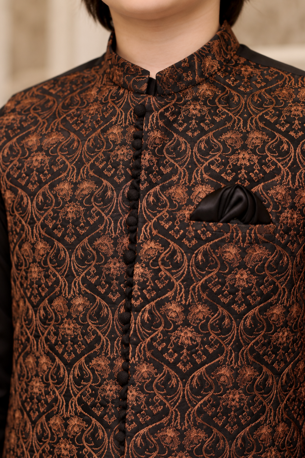 Boys Jacquard Waistcoat Shalwar Kameez Set