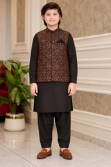 Boys Jacquard Waistcoat Shalwar Kameez Set