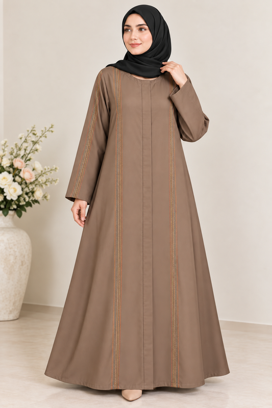 Brown Multicolor Thread Abaya