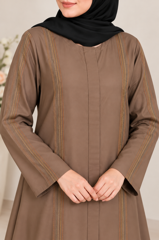 Brown Multicolor Thread Abaya