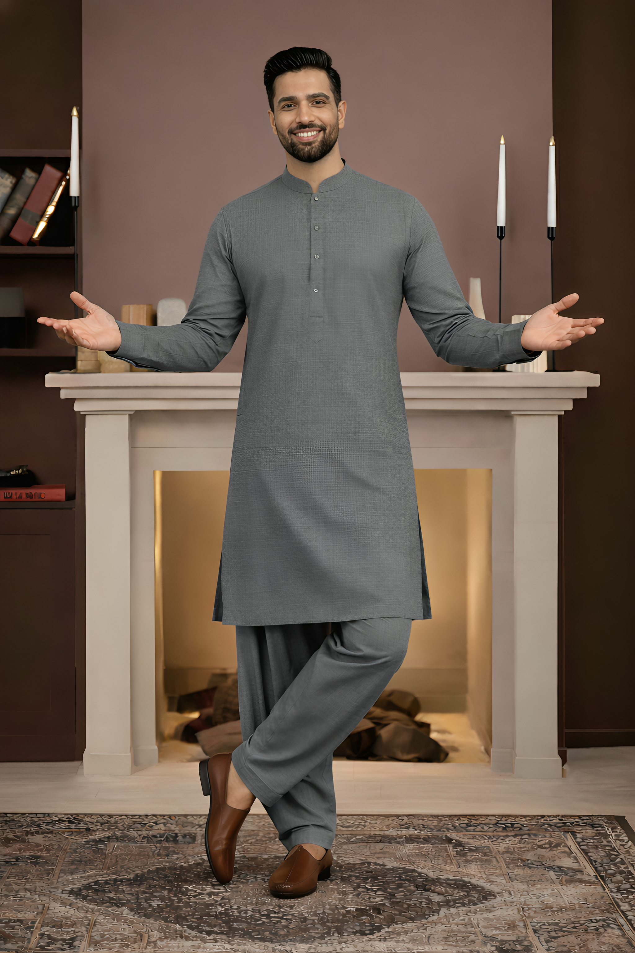 Vintage-D-Grey Kameez Shalwar