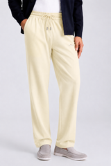 Cream Straight Fit Drawstring Trousers