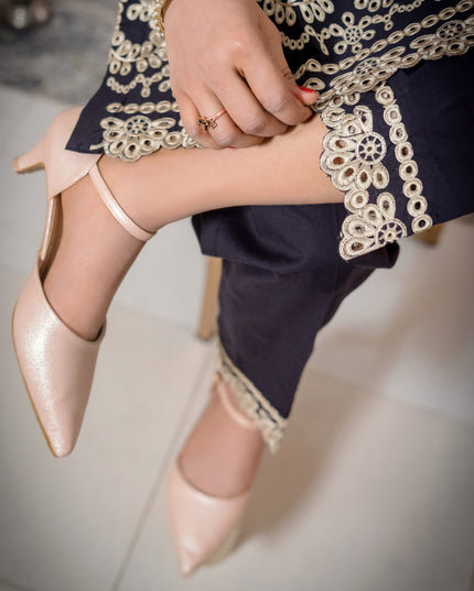 Navy Blue Embroidered Staff Cotton 2 Piece Suit