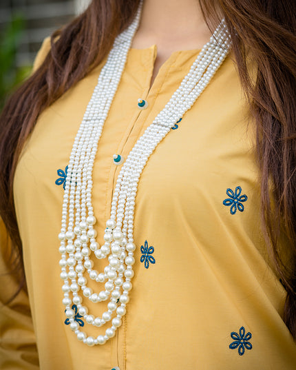 Mustard Yellow Embroidered Cotton 2 Piece Suit