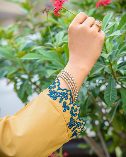 Mustard Yellow Embroidered Cotton 2 Piece Suit