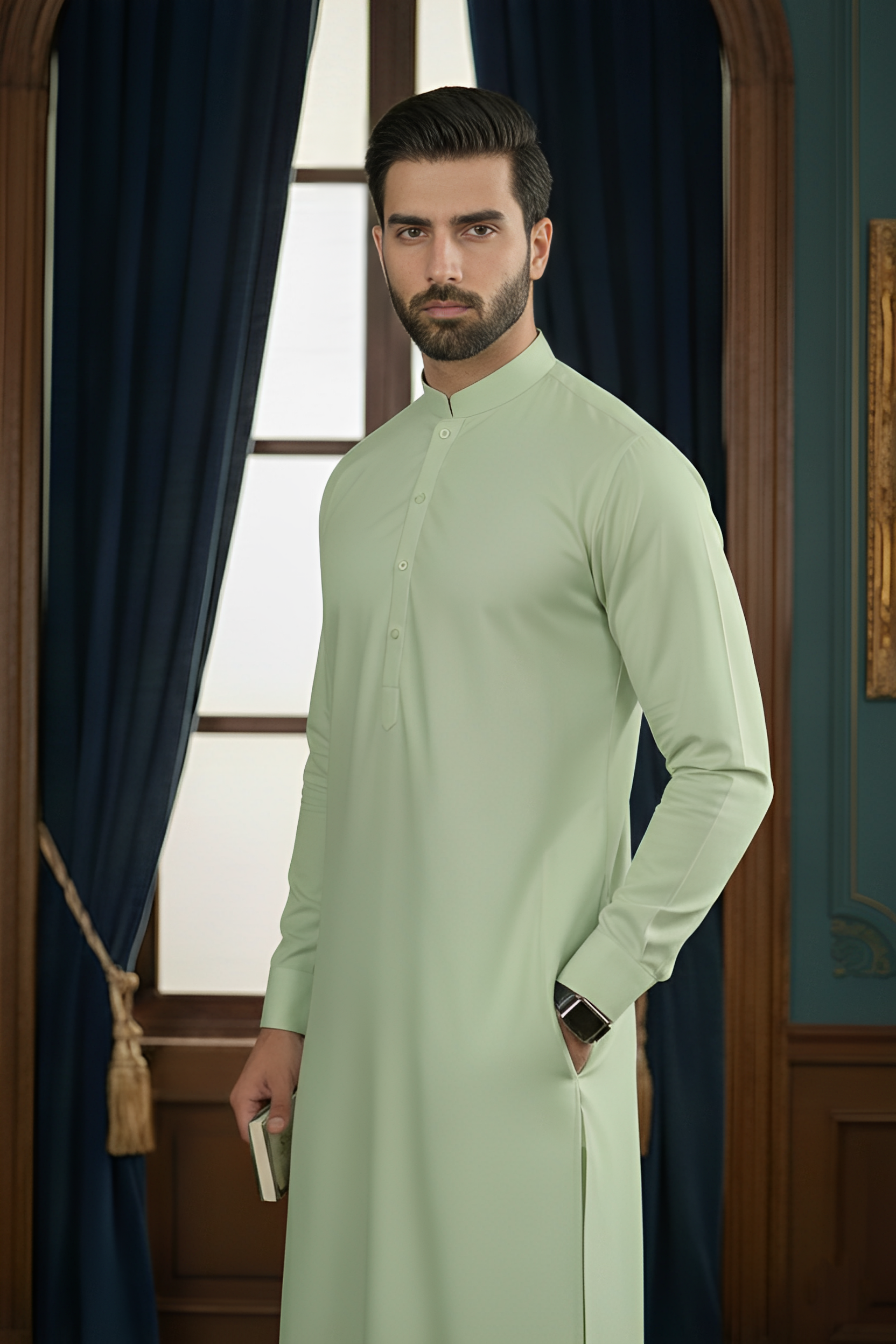 Inspiration-Pista Green Kameez Shalwar