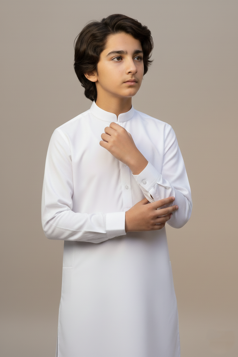 Boys Classic White Shalwar Kameez