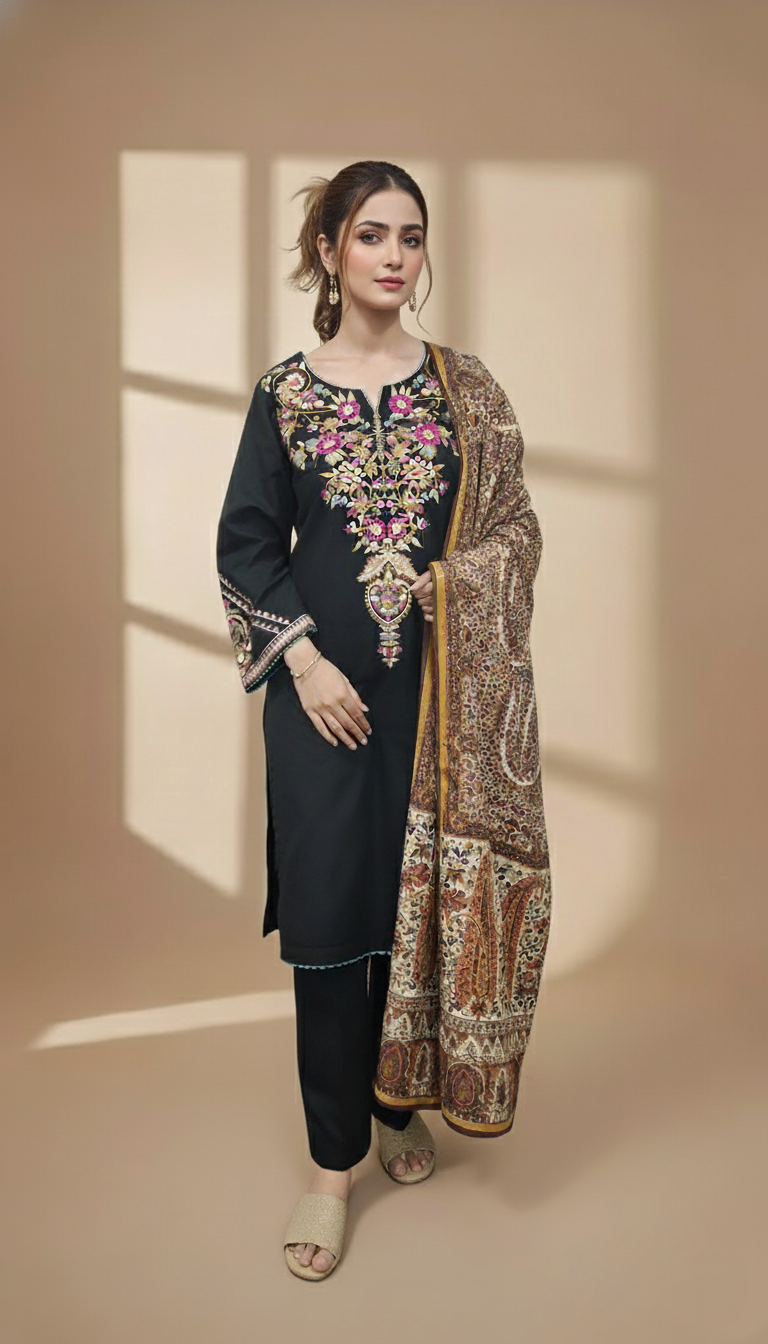Embroidered 3 Pieces Khaddar