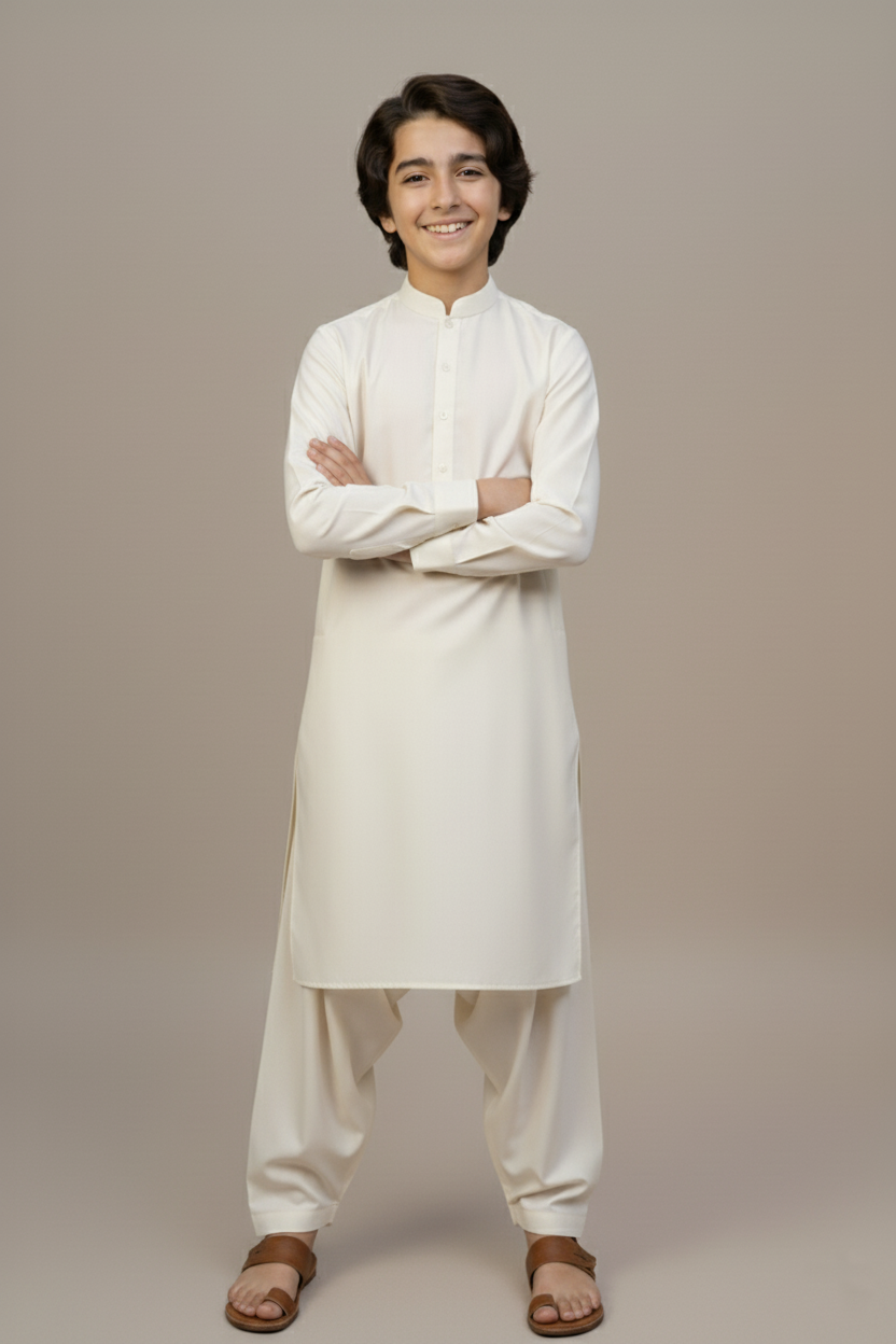 Boys Classic Off White Shalwar Kameez