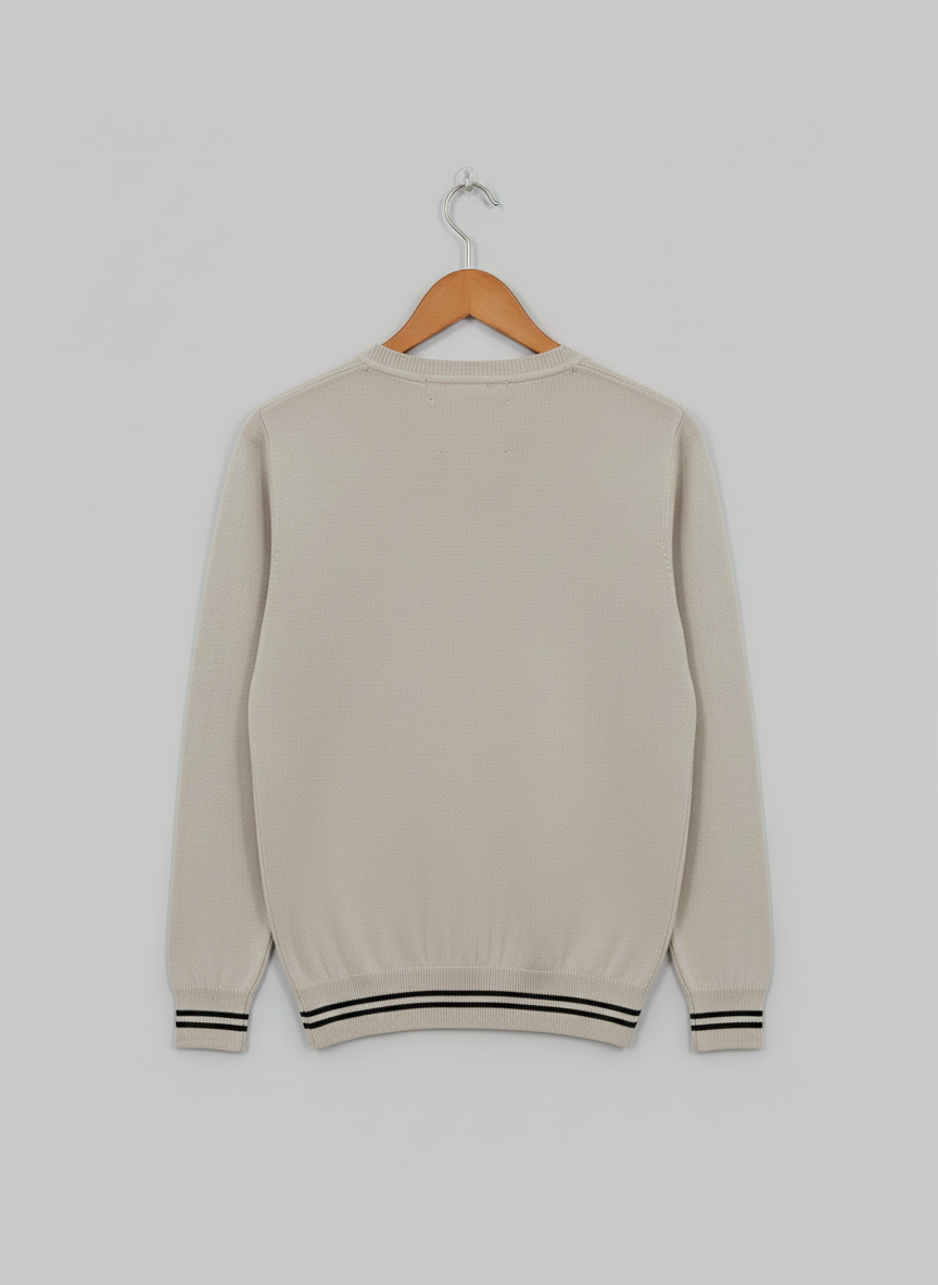 Men’s V-Neck Knit Sweater – Beige