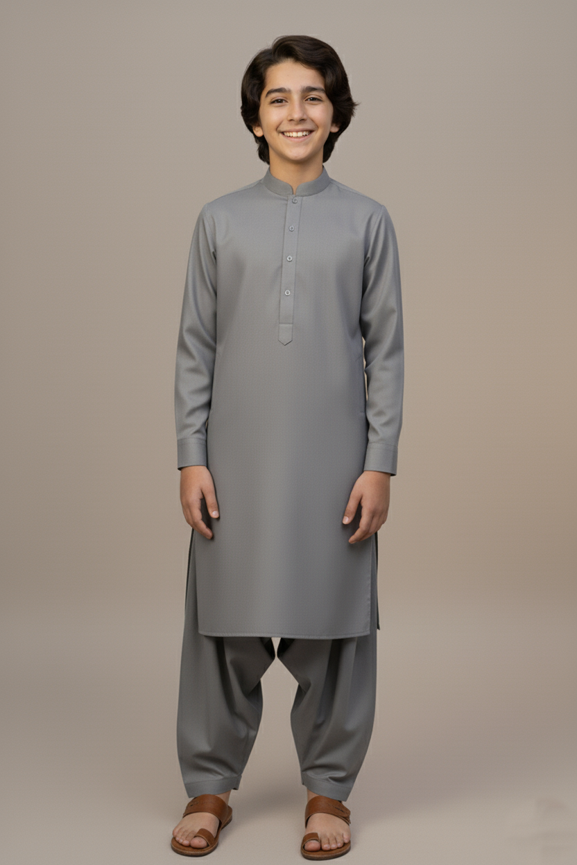 Boys Classic Grey Shalwar Kameez