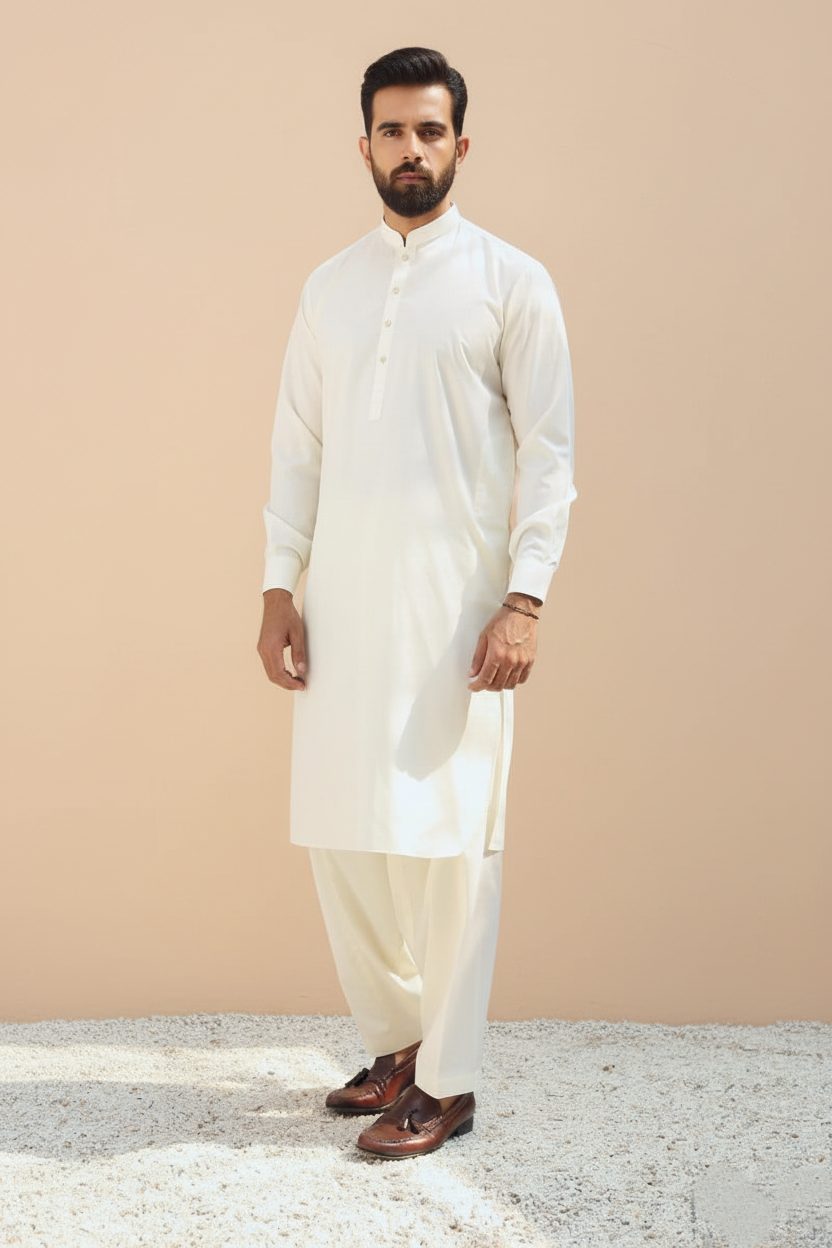 Men’s Classic Off White Shalwar Kameez