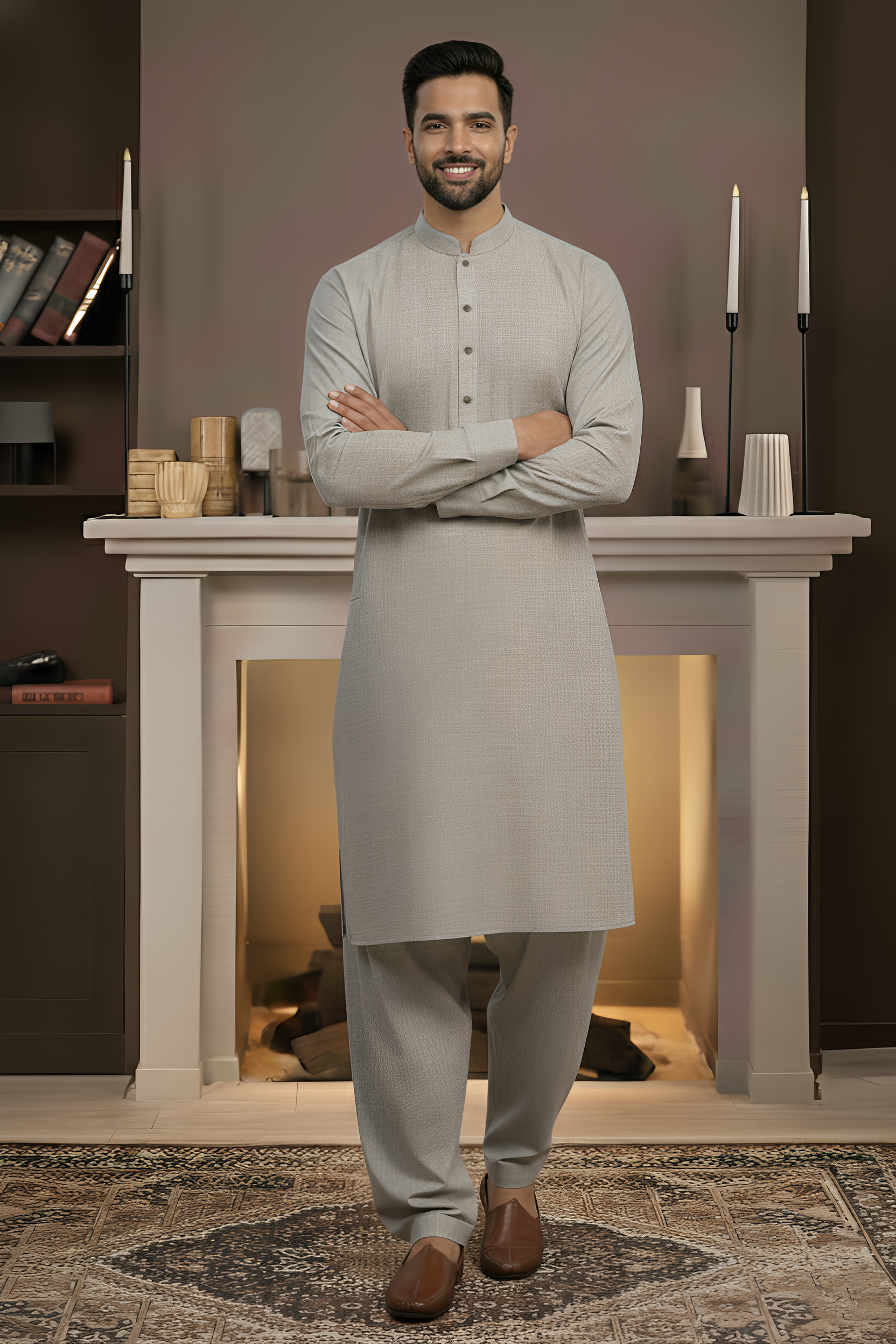 Vintage-Ash Grey Kameez Shalwar