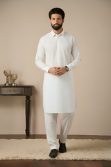 Gold Medal Style- White Kameez Shalwar