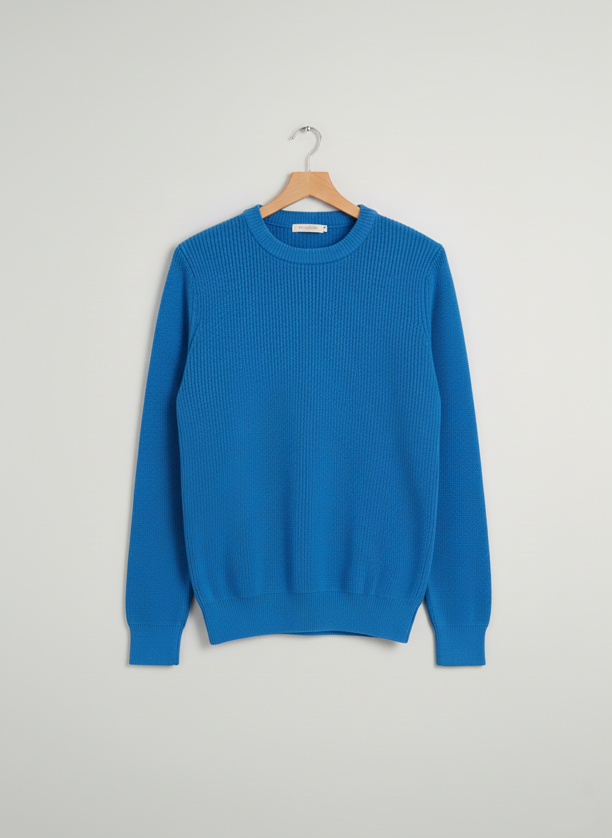 Crew Neck Cotton Sweater – Blue