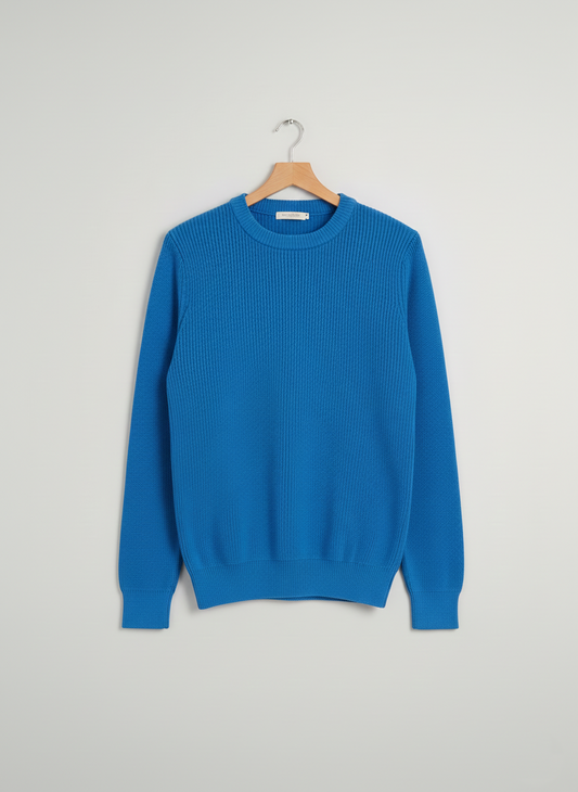 Crew Neck Cotton Sweater – Blue