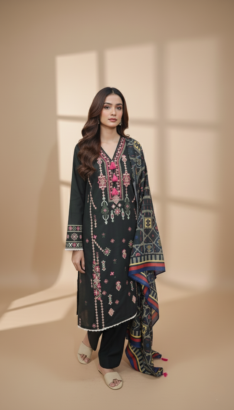 Embroidered 3 Pieces Khaddar
