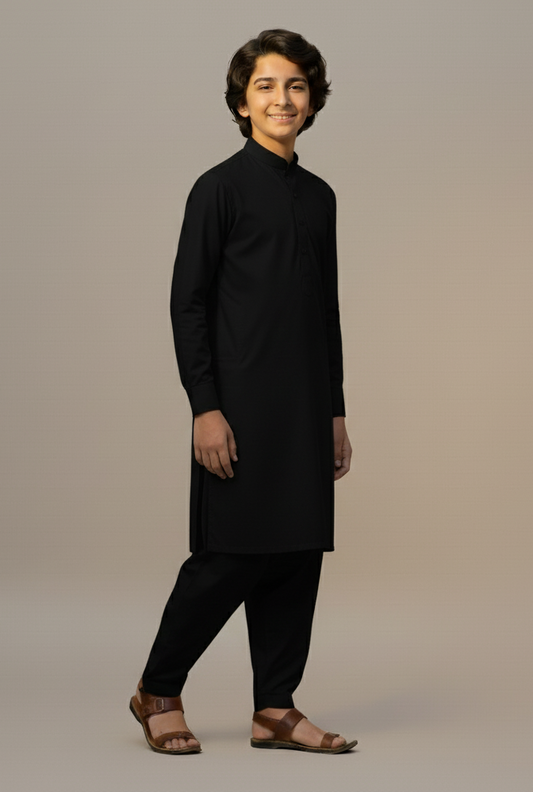 Boys Classic Black Shalwar Kameez