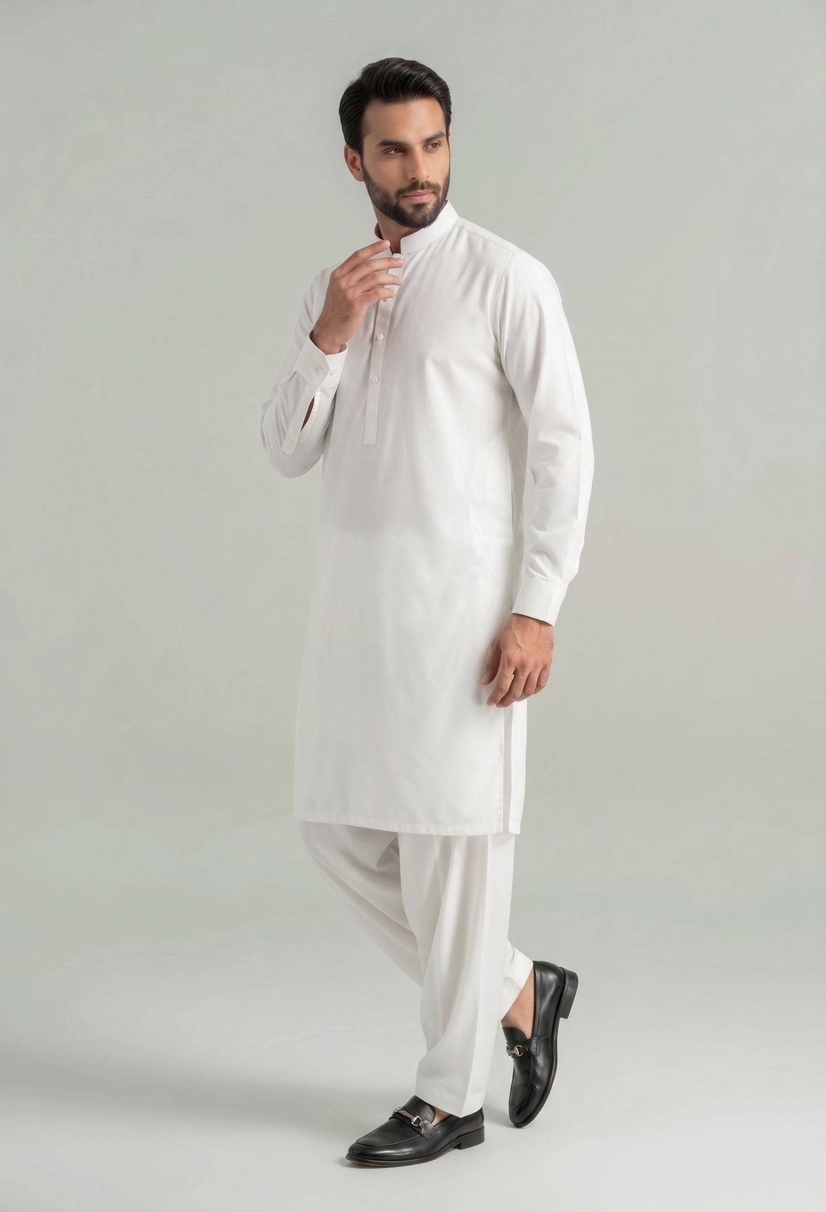 Safari - White Kameez Shalwar Band Collar