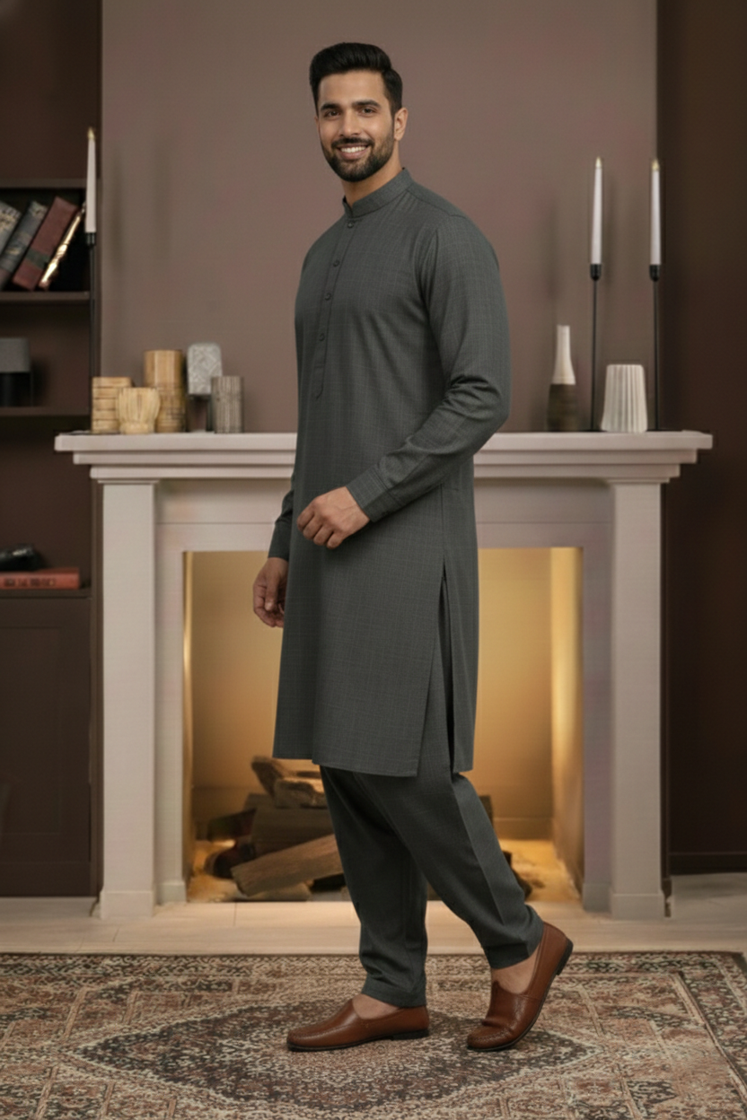 Vintage-Grey Kameez Shalwar