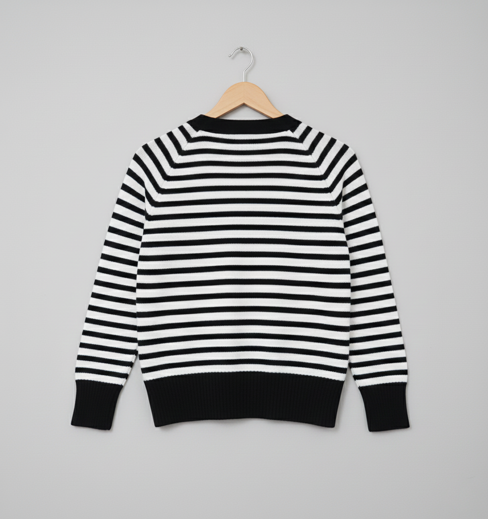 Striped Acrylic Cardigan-Black & White