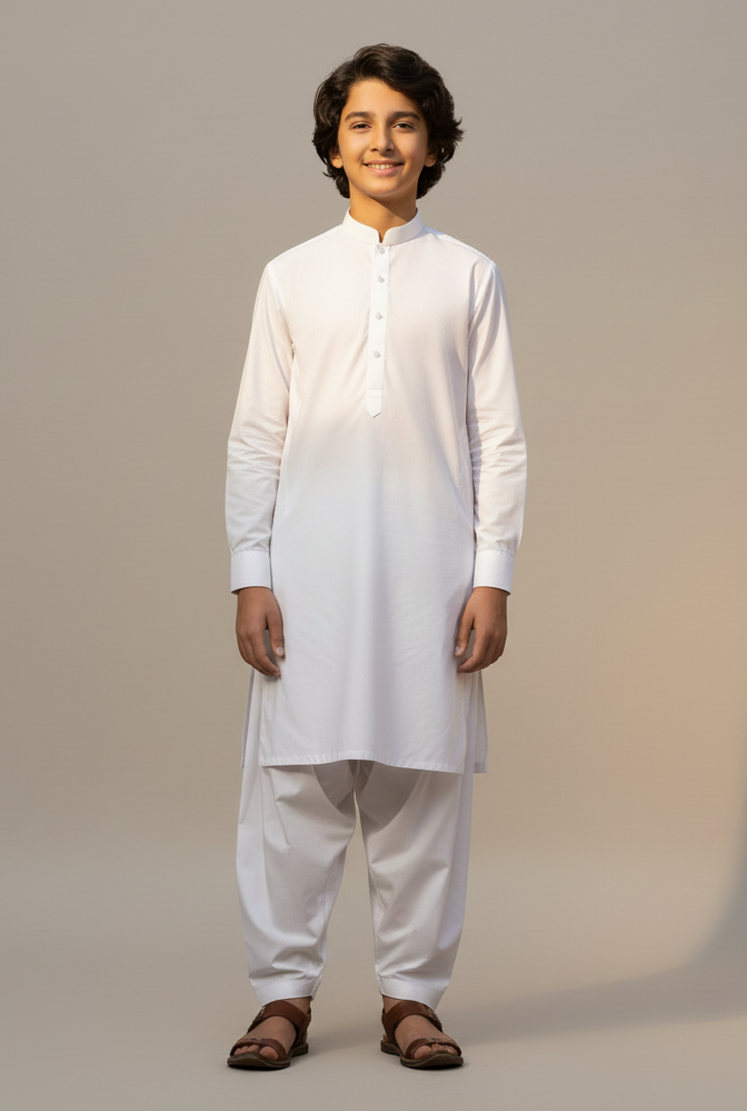 Boys Classic White Shalwar Kameez
