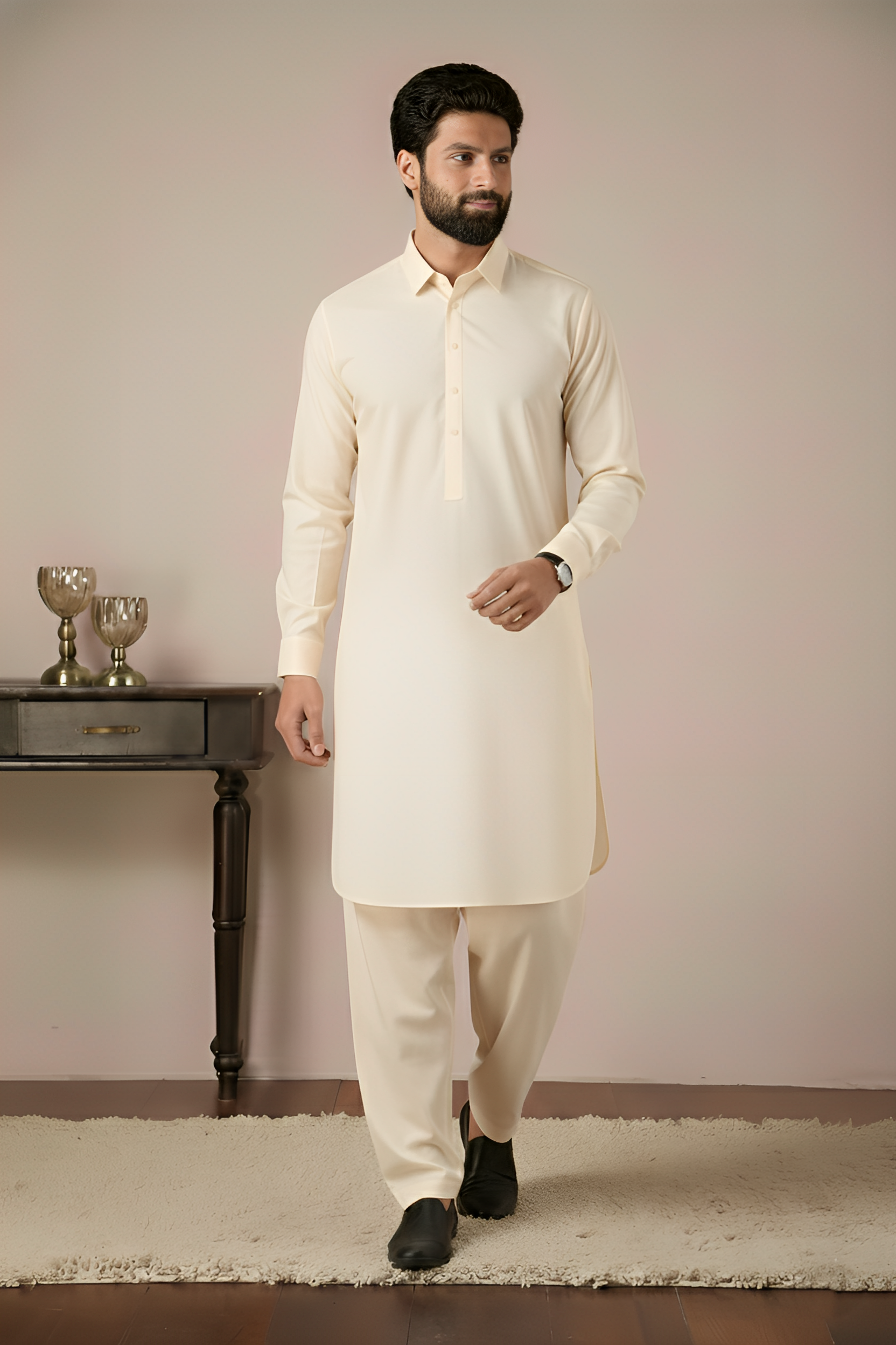 Gold Medal Style- Off White Kameez Shalwar