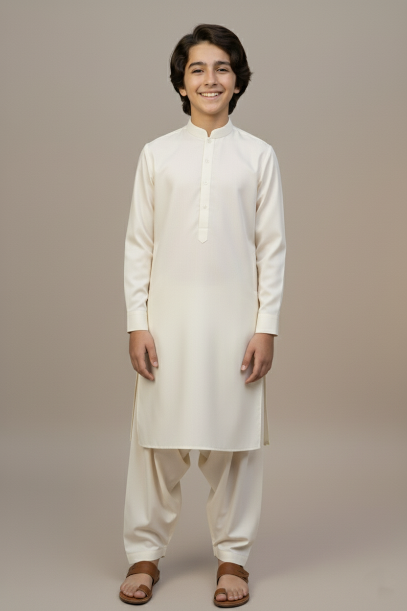 Boys Classic Off White Shalwar Kameez