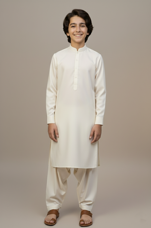 Boys Classic Off White Shalwar Kameez