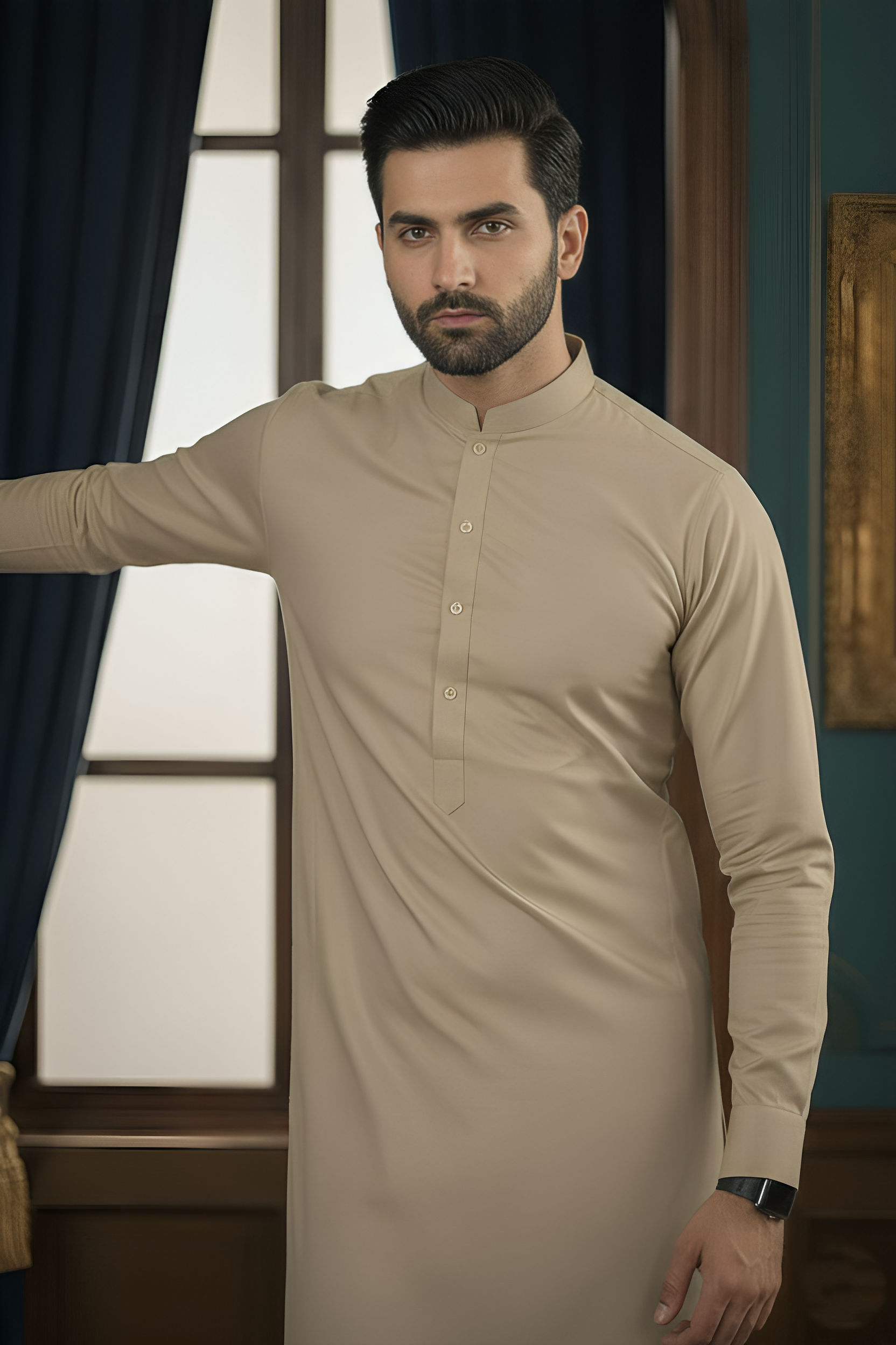 Inspiration-beige Kameez Shalwar