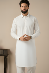Gold Medal Style- White Kameez Shalwar