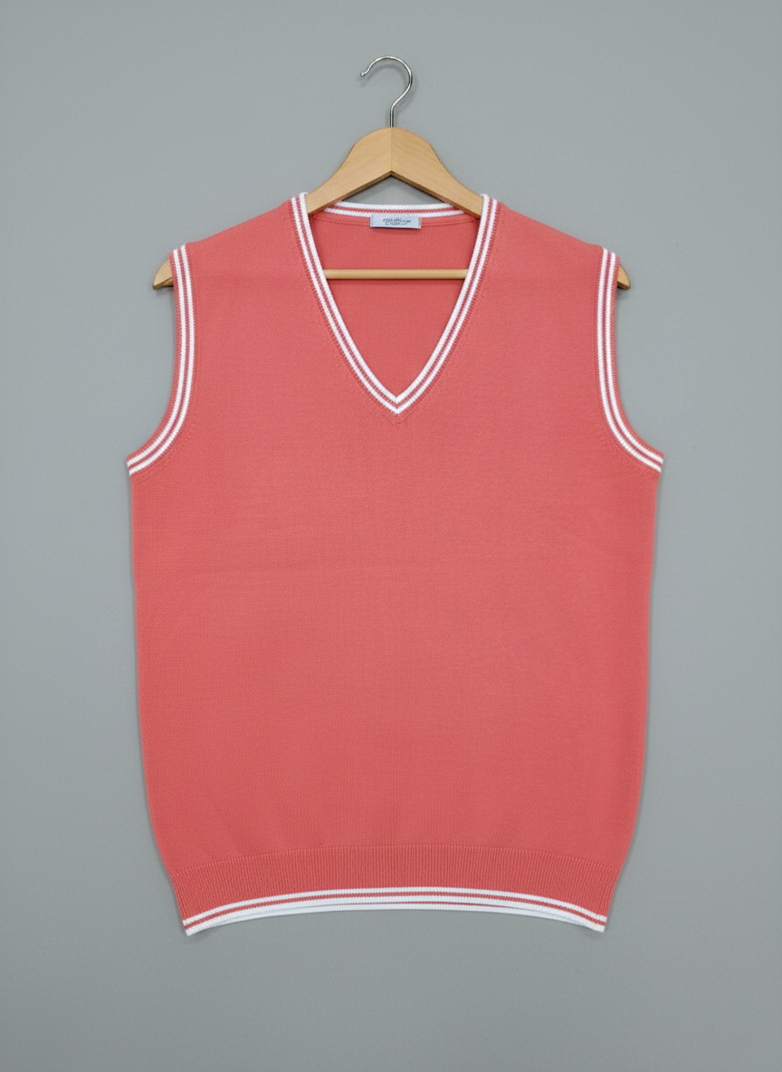 Women’s V-Neck Knit Sweater Vest – Coral Pink