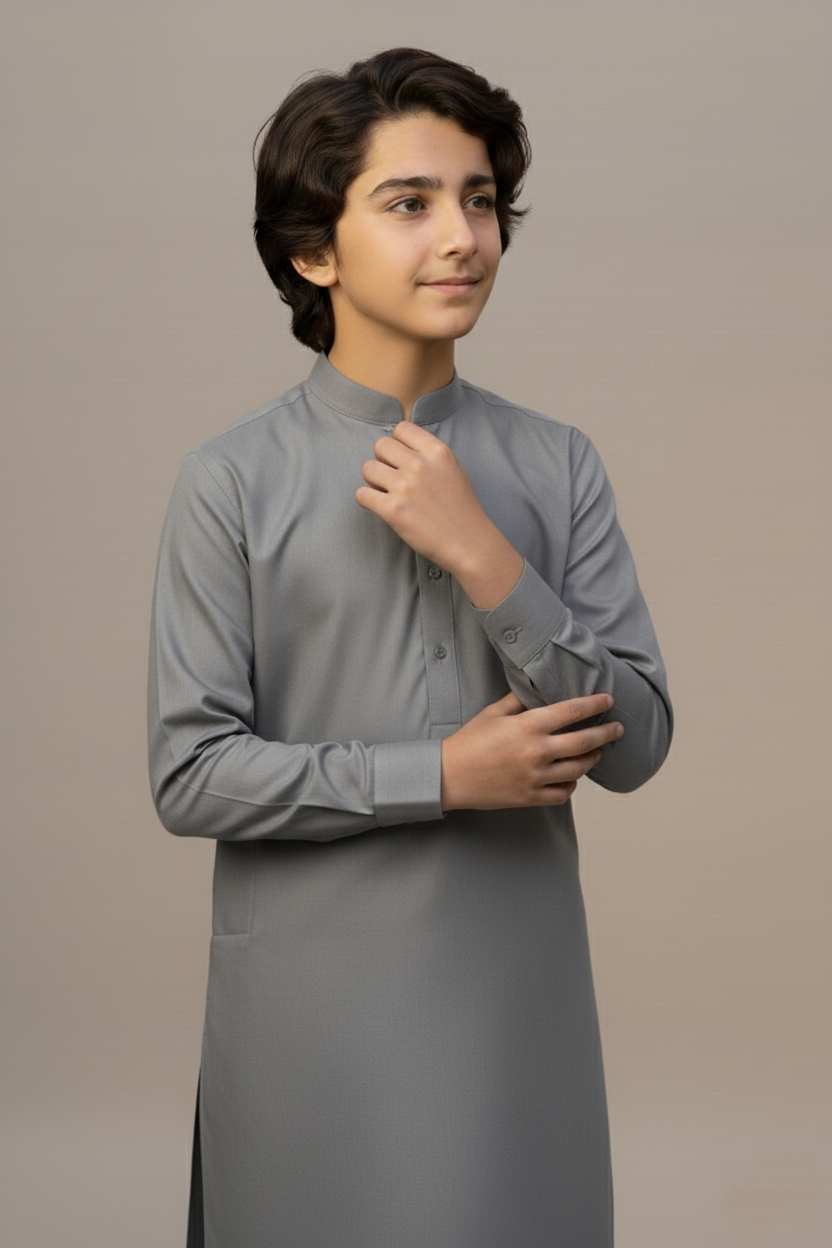 Boys Classic Grey Shalwar Kameez
