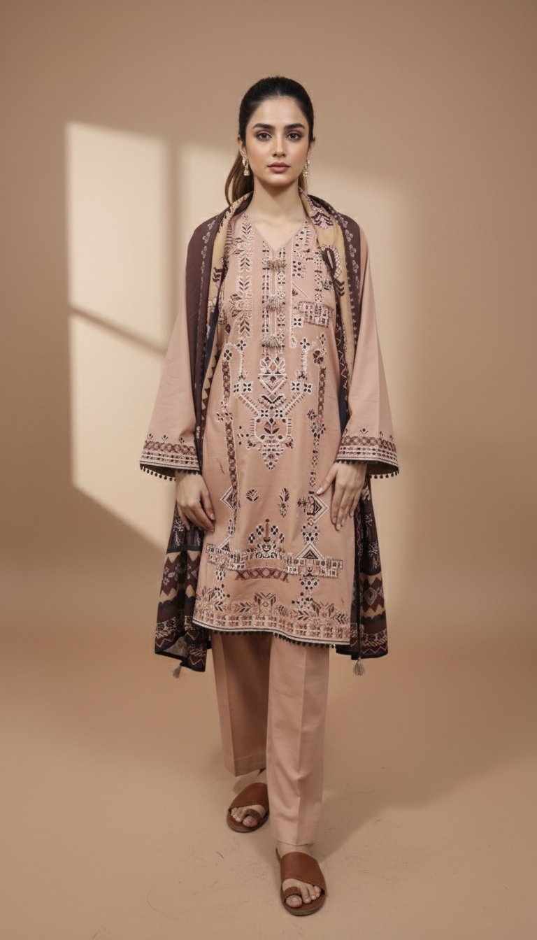 Embroidered 3 Pieces Khaddar