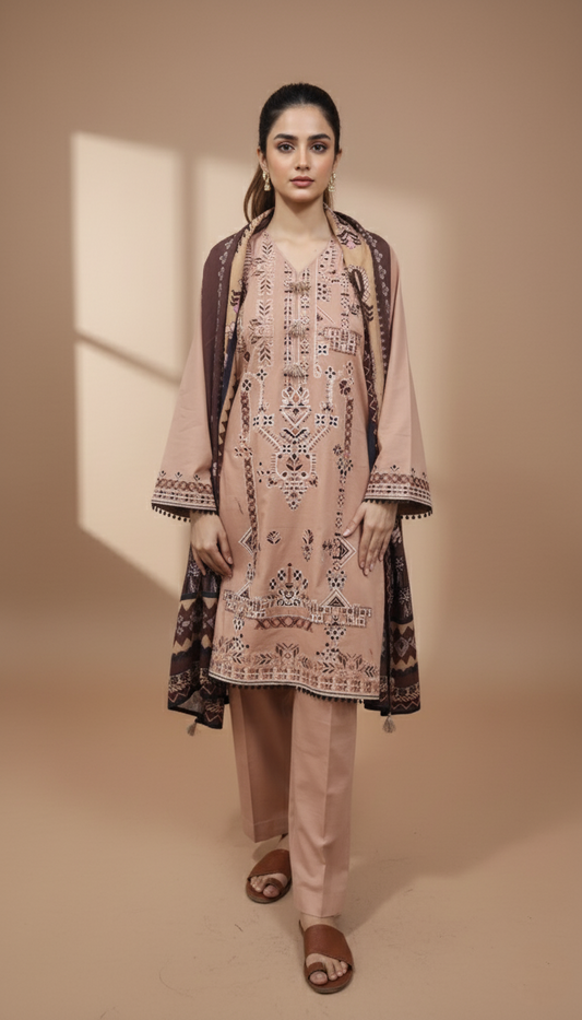 Embroidered 3 Pieces Khaddar