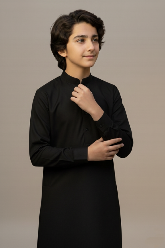 Boys Classic Black Shalwar Kameez