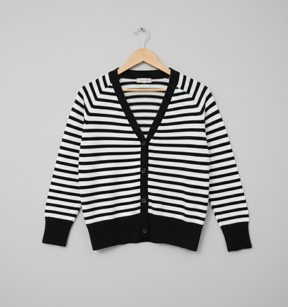 Striped Acrylic Cardigan-Black & White