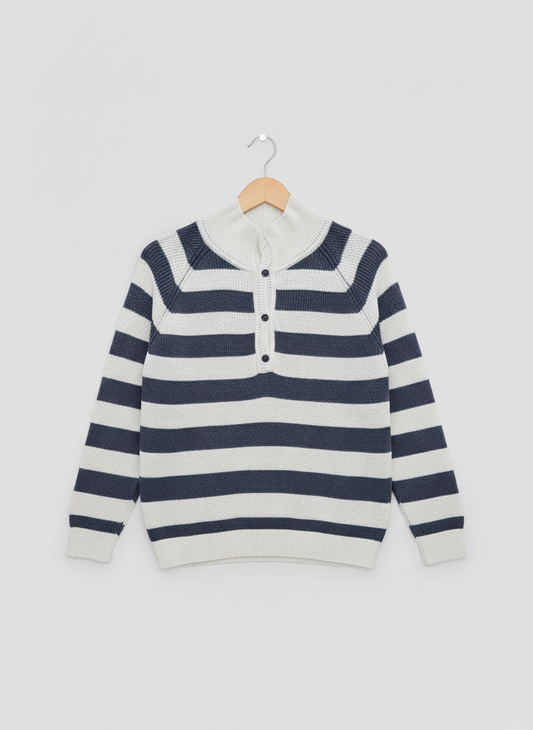 Striped Raglan Sweater – Charcoal