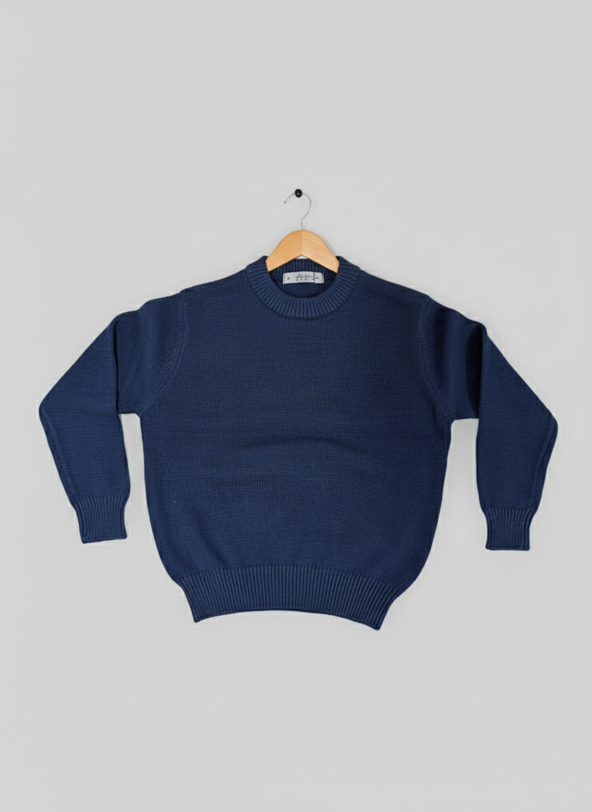 Kids Crew Neck Cotton Sweater – (Navy)