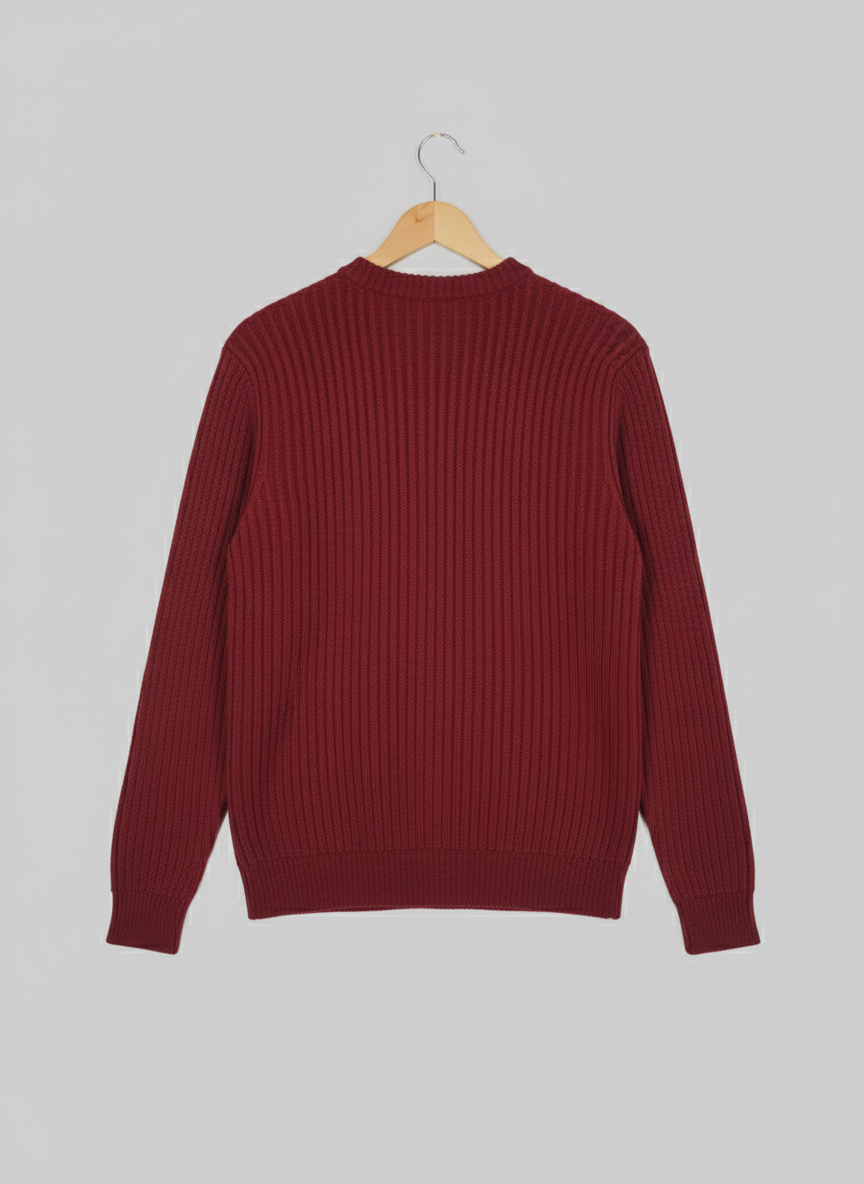 Kids Cotton Ribbed Sweater-Mahroon