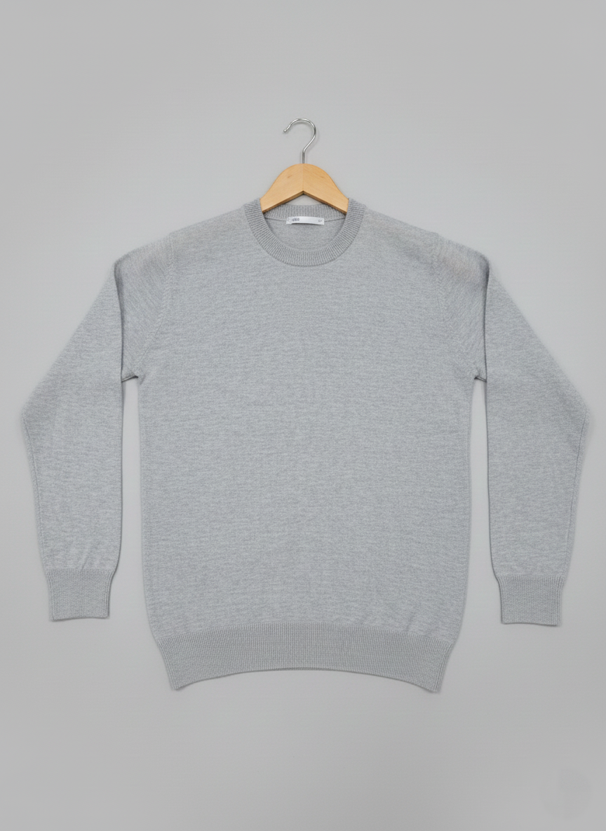 Kids Classic Crew Neck Knit Sweater – Light Grey